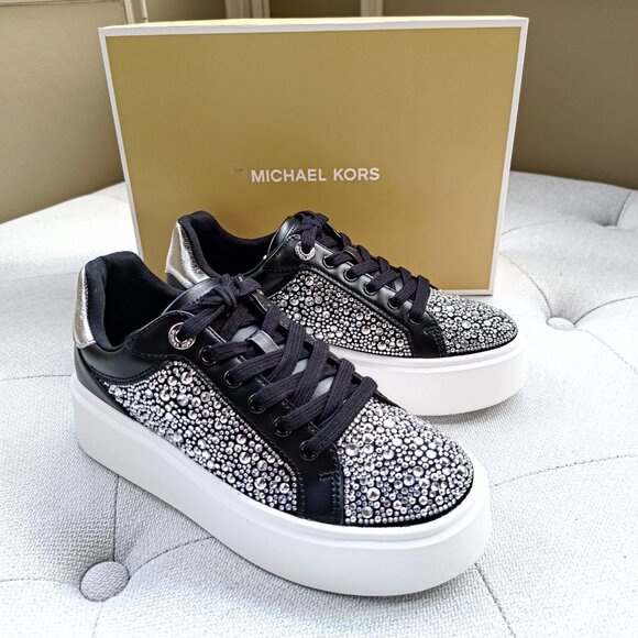 Michael Kors Romey Embellished Platform Sneaker Black 49F5RMFS1S - Picture 10 of 13